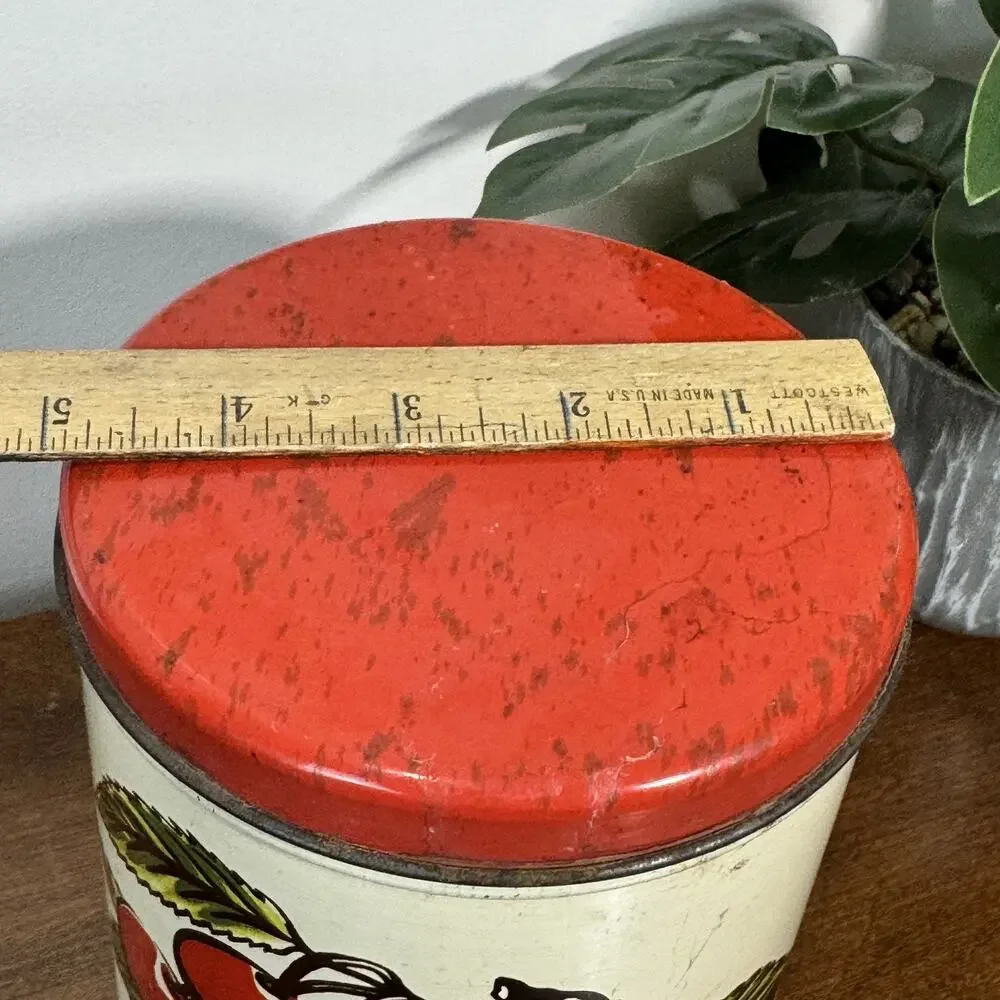 Vintage Ballonoff Canister Tin Red Apple Cherry Fruit Kitchen Storage Cleveland